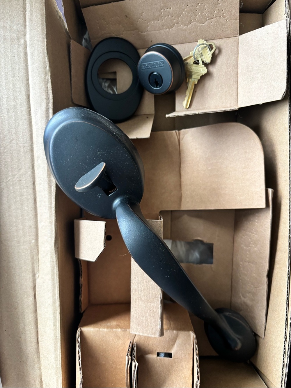NIB Schlage Barcelona J-Series Single Cylinder Entry Handleset Aged Bronze